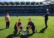 18 April 2007; Mayo Manager John O'Mahony, left, and Donegal manager Brian McIver, right, with team captains Neil Gallagher, Donegal, and Mayo's Kevin O'Neill, second from right, at a photocall ahead of the Allianz Football League Division 1 Final between Donegal and Mayo on Sunday next. Croke Park, Dublin. Picture credit: Brian Lawless / SPORTSFILE