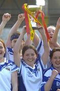 19 April 2007; Aoife Conroy, St Josephs, Castlebar, Mayo, lifts the cup. Pat The Baker Post Primary Schools All-Ireland Senior C Finals, St Josephs, Castlebar, Mayo v Ard Scoil nDeise, Dungarvan, Waterford, Cusack Park, Ennis, Co. Clare. Picture credit: Pat Murphy / SPORTSFILE
