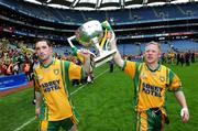 22 April 2007; Donegals players Brendan Devenney, left, and Brian Roper celebrate at the end of the game. Allianz National Football League, Division 1 Final, Mayo v Donegal, Croke Park, Dublin. Picture credit: David Maher / SPORTSFILE
