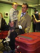 24 April 2007; Ireland captain Trent Johnston with his son Charlie on the teams return from the ICC 2007 Cricket World Cup. Dublin Airport, Dublin. Picture credit: Pat Murphy / SPORTSFILE