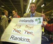 24 April 2007; Ireland's Boyd Rankin on the teams return from the ICC 2007 Cricket World Cup. Dublin Airport, Dublin. Picture credit: Pat Murphy / SPORTSFILE