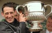 24 April 2007; Winning jockey Davy Russell with the Blessington Cup after winning the Kerrygold Champion Steeplechase. Punchestown National Hunt Festival, Punchestown Racecourse, Co. Kildare. Photo by Sportsfile