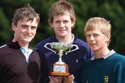 25 April 2007; Members of the Royal Belfast Academical Institute, from left, Garth McGee, Tim Greeves and James Patterson with the trophy after winning the Irish Schools Golf Strokeplay Championship. Lucan Golf Club, Co. Dublin. Picture credit: Brendan Moran / SPORTSFILE