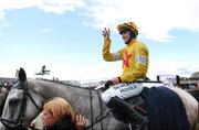 25 April 2007; Jockey Ruby Walsh acknowledges the crowd after winning the Punchestown Guinness Gold Cup aboard Neptune Collonges. Punchestown National Hunt Festival, Punchestown Racecourse, Co. Kildare. Picture credit: Brian Lawless / SPORTSFILE