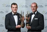 24 October 2014; Donegal footballers Michael Murphy, left, and Neil Gallagher with their 2014 GAA GPA All-Star awards at the 2014 GAA GPA All-Star Awards, sponsored by Opel. Convention Centre, Dublin. Photo by Sportsfile