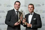 24 October 2014; Donegal footballers Paul Durcan, left, and Neil McGee with their 2014 GAA GPA All-Star awards at the 2014 GAA GPA All-Star Awards, sponsored by Opel. Convention Centre, Dublin. Photo by Sportsfile