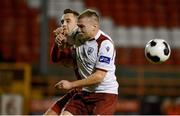 24 October 2014; Stephen Walsh, Galway United, in action against Dylan Connolly, Shelbourne FC. SSE Airtricity League Division One Playoff 2, Shelbourne FC v Galway United, Tolka Park, Dublin. Picture credit: Ray Lohan / SPORTSFILE