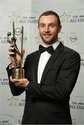 24 October 2014; Mayo footballer Keith Higgins with his 2014 GAA GPA All-Star award at the 2014 GAA GPA All-Star Awards, sponsored by Opel. Convention Centre, Dublin. Photo by Sportsfile