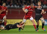 24 October 2014; Andrew Conway, Munster, is tackled by David Strettle, left, and Owen Farrell, Saracens. European Rugby Champions Cup 2014/15, Pool 1, Round 2, Munster v Saracens, Thomond Park, Limerick. Pictuer credit: Matt Browne / SPORTSFILE
