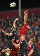 24 October 2014; Dave Foley, Munster, contests a lineout ball with Jamie George, Saracens. European Rugby Champions Cup 2014/15, Pool 1, Round 2, Munster v Saracens, Thomond Park, Limerick. Pictuer credit: Matt Browne / SPORTSFILE