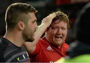 24 October 2014; Munster's Stephen Archer speaks to Saracens' Will Fraser after the game. European Rugby Champions Cup 2014/15, Pool 1, Round 2, Munster v Saracens, Thomond Park, Limerick. Pictuer credit: Diarmuid Greene / SPORTSFILE