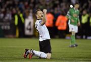 24 October 2014; Dundalk captain Stephen O'Donnell celebrates after the game. SSE Airtricity League Premier Division, Dundalk v Cork City, Oriel Park, Dundalk, Co. Louth. Picture credit: Ramsey Cardy / SPORTSFILE