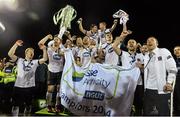 24 October 2014; The Dundalk team celebrate with the trophy after the game. SSE Airtricity League Premier Division, Dundalk v Cork City, Oriel Park, Dundalk, Co. Louth. Picture credit: David Maher / SPORTSFILE