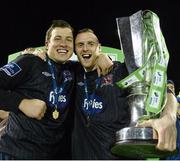 24 October 2014; Dundalk goalkeepers Gabriel Zava, left and Peter Cherrie celebrate at the end of the game. SSE Airtricity League Premier Division, Dundalk v Cork City, Oriel Park, Dundalk, Co. Louth. Picture credit: David Maher / SPORTSFILE