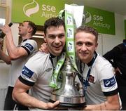 24 October 2014; Dundalk players Patrick Hoban, left, and Mark Griffin, celebrate in the dressing room after the game. SSE Airtricity League Premier Division, Dundalk v Cork City, Oriel Park, Dundalk, Co. Louth. Picture credit: David Maher / SPORTSFILE