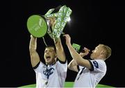 24 October 2014; Dundalk players Patrick Hoban, left, and Chris Shields celebrate with the cup. SSE Airtricity League Premier Division, Dundalk v Cork City, Oriel Park, Dundalk, Co. Louth. Picture credit: David Maher / SPORTSFILE
