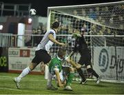 24 October 2014; Rob Lehane, Cork City, watches his header go narrowly wide. SSE Airtricity League Premier Division, Dundalk v Cork City, Oriel Park, Dundalk, Co. Louth. Picture credit: David Maher / SPORTSFILE