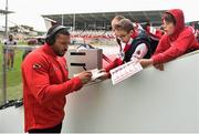 25 October 2014; RC Toulon's Bryan Habana signs autographs for supporters ahead of the game. European Rugby Champions Cup 2014/15, Pool 3, Round 2, Ulster v RC Toulon, Kingspan Stadium, Ravenhill Park, Belfast, Co. Antrim. Picture credit: Ramsey Cardy / SPORTSFILE