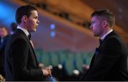 24 October 2014; Kilkenny's TJ Reid, left, in conversation with Padraic Maher, Tipperary, during the 2014 GAA GPA All-Star Awards, sponsored by Opel. Convention Centre, Dublin. Picture credit: Brendan Moran / SPORTSFILE