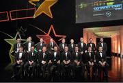 24 October 2014; The Nicky Rackard Champions 15 Awards winners with Uachtarán Chumann Lúthchleas Gael Liam Ó Néill and Donal Og Cusack, Chairman of the GPA, at the 2014 GAA GPA All-Star Awards, sponsored by Opel. Convention Centre, Dublin.  Picture credit: Brendan Moran / SPORTSFILE