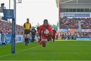 25 October 2014; Delon Armitage, RC Toulon, dives over to score a try which was subsequently disallowed. European Rugby Champions Cup 2014/15, Pool 3, Round 2, Ulster v RC Toulon, Kingspan Stadium, Ravenhill Park, Belfast, Co. Antrim. Picture credit: Ramsey Cardy / SPORTSFILE
