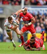 25 October 2014; Craig Gilroy, Ulster, is tackled by Mathieu Bastareaud, RC Toulon. European Rugby Champions Cup 2014/15, Pool 3, Round 2, Ulster v RC Toulon, Kingspan Stadium, Ravenhill Park, Belfast, Co. Antrim. Picture credit: Ramsey Cardy / SPORTSFILE