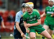 25 October 2014; Aaron Nugent, Ireland, in action against Michael Russell, Scotland. 2014 U21 Hurling/Shinty International, Ireland v Scotland, Pairc Esler, Newry, Co. Down. Picture credit: Matt Browne / SPORTSFILE