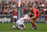25 October 2014; James O'Connor, RC Toulon, is tackled by Paddy Jackson, Ulster. European Rugby Champions Cup 2014/15, Pool 3, Round 2, Ulster v RC Toulon, Kingspan Stadium, Ravenhill Park, Belfast, Co. Antrim. Picture credit: Oliver McVeigh / SPORTSFILE