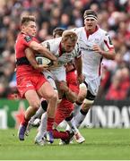 25 October 2014; Roger Wilson, Ulster, is tackled by James O'Connor, left, and Juan Smith, RC Toulon. European Rugby Champions Cup 2014/15, Pool 3, Round 2, Ulster v RC Toulon, Kingspan Stadium, Ravenhill Park, Belfast, Co. Antrim. Picture credit: Ramsey Cardy / SPORTSFILE