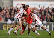 25 October 2014; Delon Armitage,  RC Toulon, is tackled by Paddy Jackson and Paul Marshall, Ulster. European Rugby Champions Cup 2014/15, Pool 3, Round 2, Ulster v RC Toulon, Kingspan Stadium, Ravenhill Park, Belfast, Co. Antrim. Picture credit: Oliver McVeigh / SPORTSFILE