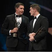 24 October 2014; Tipperary's Darren Gleeson, left, with Kilkenny's Paul Murphy during the 2014 GAA GPA All-Star Awards, sponsored by Opel. Convention Centre, Dublin. Picture credit: Brendan Moran / SPORTSFILE