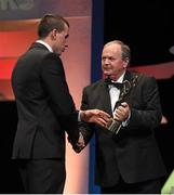 24 October 2014; Patrick Maher, Tipperary, is presented with his All-Star award by Uachtarán Chumann Lúthchleas Gael Liam Ó Néill during the 2014 GAA GPA All-Star Awards, sponsored by Opel. Convention Centre, Dublin.  Picture credit: Brendan Moran / SPORTSFILE