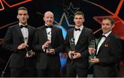 24 October 2014; Kildare hurlers, from left, Martin Fitzgerald, Richie Hoban, Gerry Keegan and Paul Dermody with their Christy Ring Champions 15 Awards at the 2014 GAA GPA All-Star Awards, sponsored by Opel. Convention Centre, Dublin. Picture credit: Brendan Moran / SPORTSFILE
