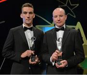 24 October 2014; Kildare hurlers Martin Fitzgerald, left, and Richie Hoban with their Christy Ring Champions 15 Awards at the 2014 GAA GPA All-Star Awards, sponsored by Opel. Convention Centre, Dublin. Picture credit: Brendan Moran / SPORTSFILE