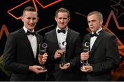 24 October 2014; Kerry hurlers, from left, Bryan Murphy, Padraig Boyle and Daniel Collins with their Christy Ring Champions 15 Awards at the 2014 GAA GPA All-Star Awards, sponsored by Opel. Convention Centre, Dublin. Picture credit: Brendan Moran / SPORTSFILE