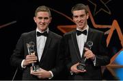 24 October 2014; Mayo hurlers, Ciaran Charlton, left, and David Kenny with their Christy Ring Champions 15 Awards at the 2014 GAA GPA All-Star Awards, sponsored by Opel. Convention Centre, Dublin. Picture credit: Brendan Moran / SPORTSFILE