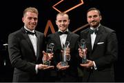 24 October 2014; Fingal hurlers, from left, Niall Ring, John Matthew Sheridan and Bryan Kelly with their Nicky Rackard Champions 15 Awards at the 2014 GAA GPA All-Star Awards, sponsored by Opel. Convention Centre, Dublin. Picture credit: Brendan Moran / SPORTSFILE