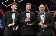 24 October 2014; Warwickshire players, from left, Conor Robins, Dwayne Sheedy and Cormac Behan with their Lory Meagher Champions 15 Awards at the 2014 GAA GPA All-Star Awards, sponsored by Opel. Not in attendance was Martin Coyle. Convention Centre, Dublin. Picture credit: Brendan Moran / SPORTSFILE