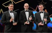 24 October 2014; Leitrim players, from left, Padraig O'Donnell, Clement Cunniffe and David McGovern with their Lory Meagher Champions 15 Awards at the 2014 GAA GPA All-Star Awards, sponsored by Opel. Not in attendance was Martin Coyle. Convention Centre, Dublin. Picture credit: Brendan Moran / SPORTSFILE