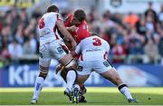 25 October 2014; Juan Smith, RC Toulon, is tackled by Roger Wilson, left, and Wiehahn Herbst, Ulster. European Rugby Champions Cup 2014/15, Pool 3, Round 2, Ulster v RC Toulon, Kingspan Stadium, Ravenhill Park, Belfast, Co. Antrim. Picture credit: Ramsey Cardy / SPORTSFILE
