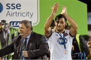 24 October 2014; Dundalk's Richie Towell after receiving his winners medal. SSE Airtricity League Premier Division, Dundalk v Cork City, Oriel Park, Dundalk, Co. Louth. Picture credit: Ramsey Cardy / SPORTSFILE