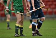 25 October 2014; The different sticks, hurley and caman, during the game Ireland v Scotland. 2014 U21 Hurling/Shinty International, Ireland v Scotland, Pairc Esler, Newry, Co. Down. Picture credit: Matt Browne / SPORTSFILE