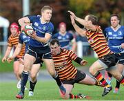 25 October 2014; Steve Crosbie, Leinster A, takes on the Carmarthen Quins defence. British & Irish Cup, Round 3, Carmarthen Quins v Leinster A, The Park, Carmarthen, Wales. Picture credit: Steve Pope / SPORTSFILE