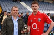22 April 2007; Eugene Lawlor from Cadbury presents Fintan Gould, Cork, with the Cadbury Hero of the Match Award. Fintan is now shortlisted for the 2007 Cadbury Hero of the Future Award. Cadbury All-Ireland U21 Football Championship Semi-Final, Cork v Armagh, O'Moore Park, Co. Portlaoise. Photo by Sportsfile