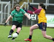 24 April 2007; Helena Cummins, Dunmore Community School, Galway, in action against Shannon Lynch, Loreto Grammar, Omagh, Tyrone. Pat the Baker Post Primary Schools All-Ireland Junior B Finals, Dunmore Community School, Galway v Loreto Grammar, Omagh, Tyrone, Kingspan Breffni Park, Co. Cavan. Picture credit: Oliver McVeigh / SPORTSFILE