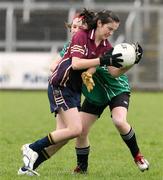 24 April 2007; Aisling Donaghy, Loreto Grammar, Omagh, Tyrone, in action against Aoife Quinn, Dunmore Community School, Galway. Pat the Baker Post Primary Schools All-Ireland Junior B Finals, Dunmore Community School, Galway v Loreto Grammar, Omagh, Tyrone, Kingspan Breffni Park, Co. Cavan. Picture credit: Oliver McVeigh / SPORTSFILE