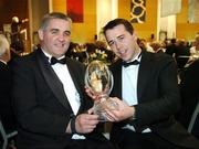 25 April 2007; Garrett Culliton, left, who was presented with the Green Giant Special Merit Award, by Andrew Gorham, National Account Manager, Green Giant, during the BT IRUPA Rugby Awards 2007. O'Reilly Hall, University College Dublin, Belfield, Dublin. Picture credit: Brendan Moran / SPORTSFILE