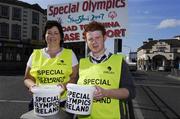 27 April 2007; Irene Breen and Terenure College transition year student Rob Lynam collecting donations at Rathfarnham Road, Terenure, during the Special Olympics &quot;Road to China&quot; Collection Day, the aim of which is to provide more opportunities for people with a learning difficulty in their own communities and to help prepare Team Ireland for the 2007 World Games in China in October. Picture credit: Ray McManus / SPORTSFILE