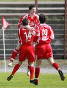 28 April 2007; Portadown's  goalscorer Gary Liggett celebrate with Kevin Branniff and Maerc McCann. Carnegie Premier League, Portadown v Glentoran, Shamrock Park, Portadown, Co. Armagh. Picture credit; Russell Pritchard / SPORTSFILE