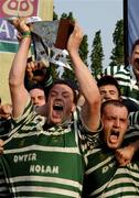 28 April 2007; The Greystones captain Neil Megannety lifts the cup. AIB League Division 2 Final, Old Belvedere v Greystones, Templeville Road, Dublin. Picture credit: Ray McManus / SPORTSFILE